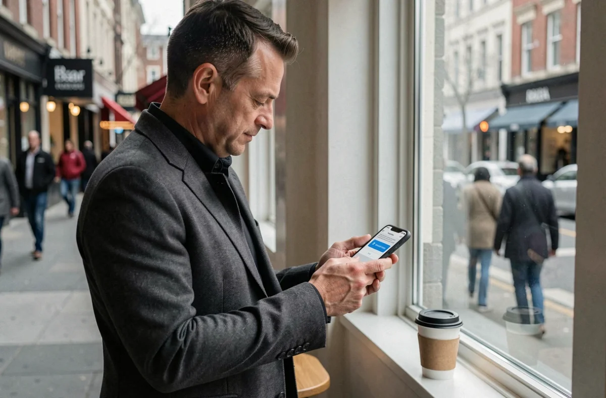 Homme consultant une notification d'authentification à deux facteurs sur son smartphone pour protéger son compte en ligne