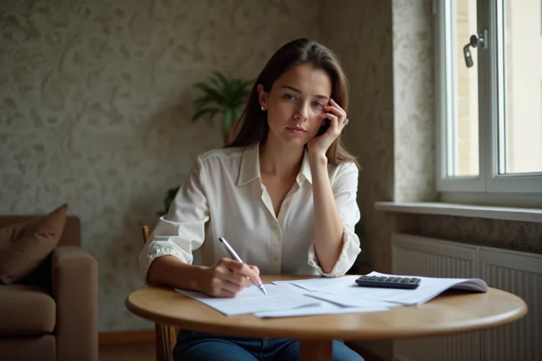 Jeune femme réfléchissant à ses documents de logement