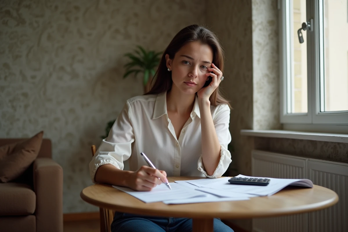 Jeune femme réfléchissant à ses documents de logement