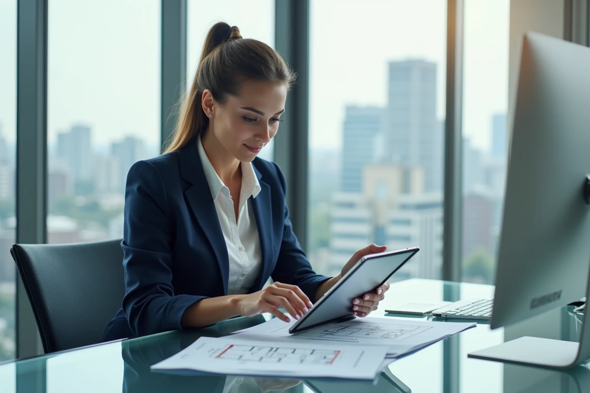 Femme d affaires dans un bureau moderne avec tablette