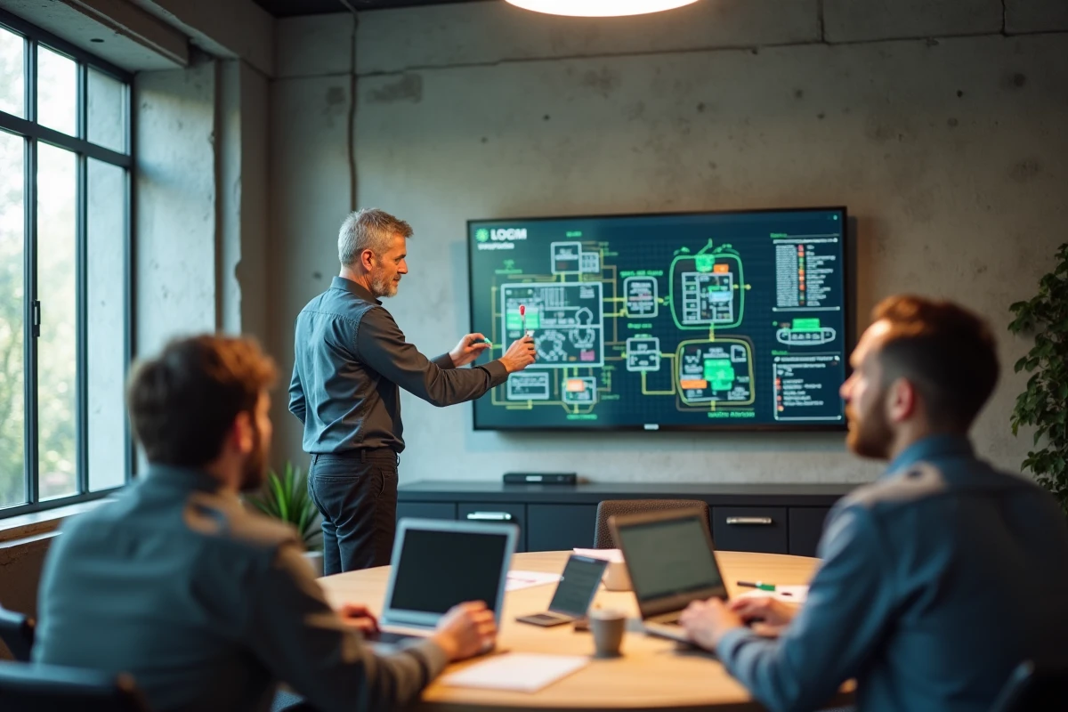 Réunion d'équipe IT pour l'optimisation de l'infrastructure informatique d'une entreprise